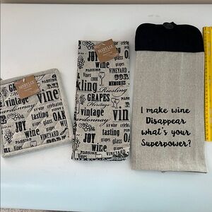 Wine-Themed Kitchen Towel Set - Black and Cream